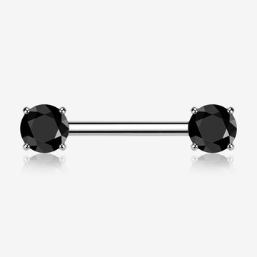 A Pair of Implant Grade Titanium OneFit Threadless Prong Gem Sparkle Nipple Barbell-Black